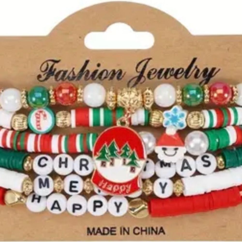 Festive Christmas Beaded Bracelet Set of 6